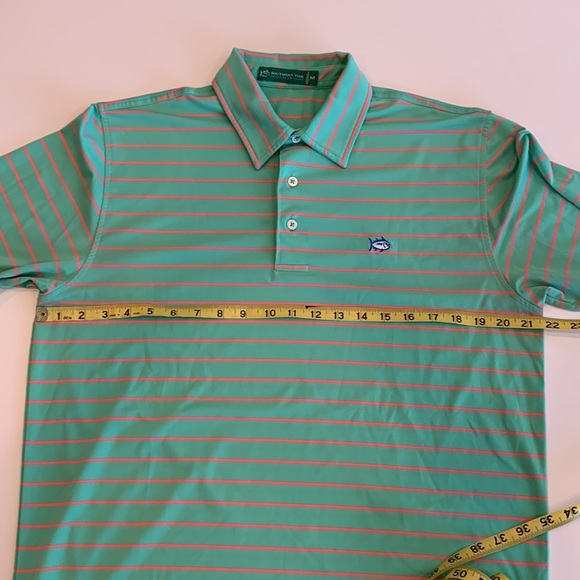 Southern Tide Club Mimosa Hills Green & Orange Striped Polo, M - Picture 8 of 8